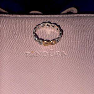 Authentic Pandora Infinity silver ring with 14k and cubic zirconia